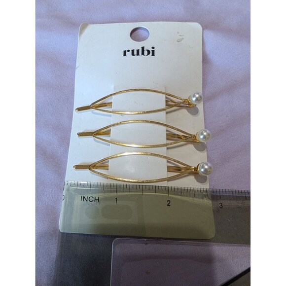 Gold Tone & Pearl Rubi Claudia Hair Clips Barrettes Pins Set Of 3 - Picture 2 of 3